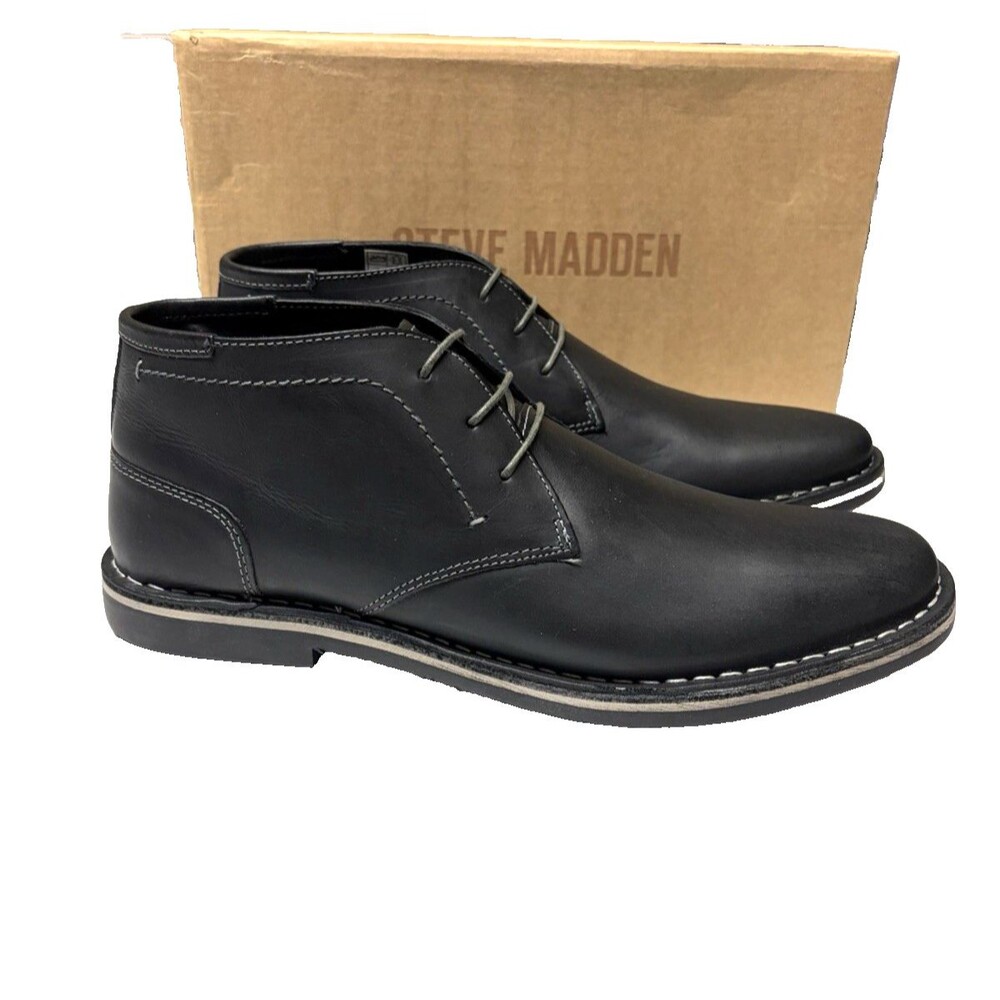 Steve Madden Harken Chukka Ankle Boots Black Leat Smooth Leather Size 11 NIB - Picture 2 of 6